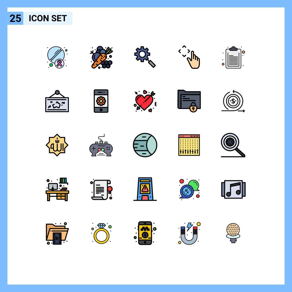 Aktienvektor-Icon-Pack mit 25 Zeilenzeichen und Symbolen für Checklisten-Gesten Gemüse zum Einstellen editierbarer Vektordesign-Elemente vektor