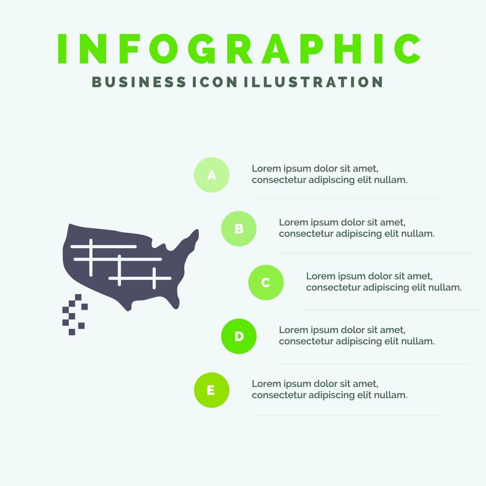 Karta stater förenad USA fast ikon infographics 5 steg presentation bakgrund vektor