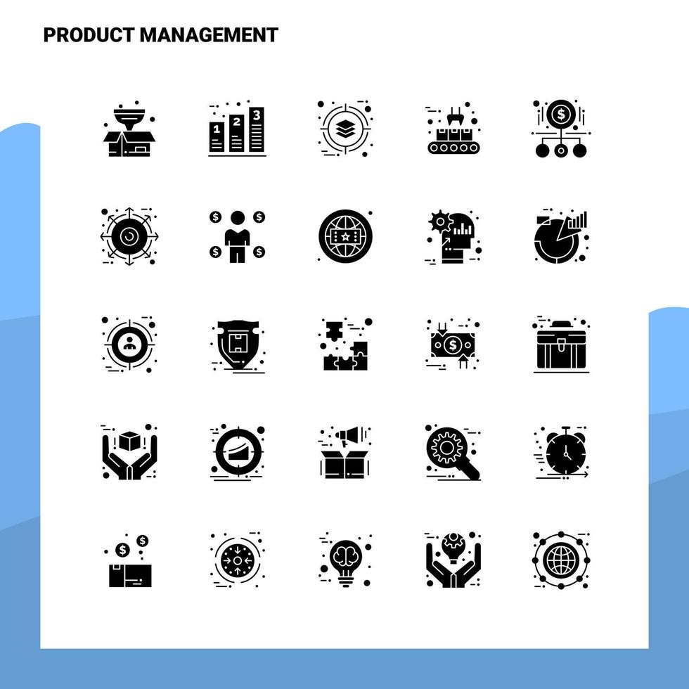 25 Produktmanagement-Icon-Set solide Glyphen-Icon-Vektor-Illustrationsvorlage für Web- und mobile Ideen für Unternehmen vektor