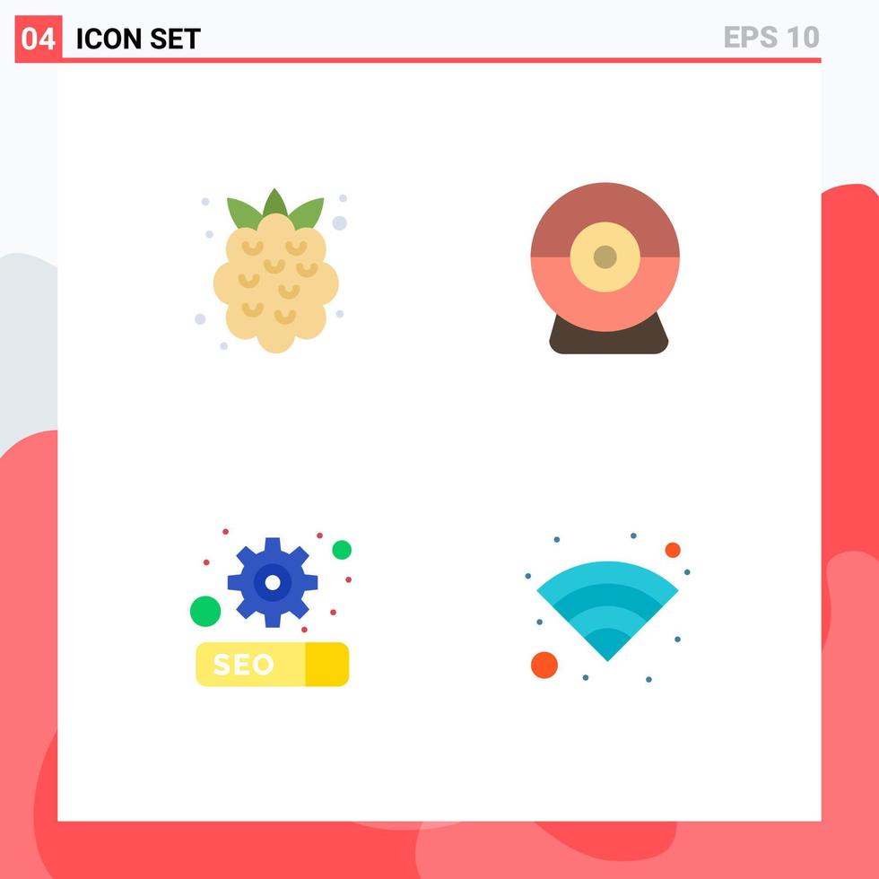 grupp av 4 platt ikoner tecken och symboler för mat miljö jordgubb säkerhet wiFi redigerbar vektor design element