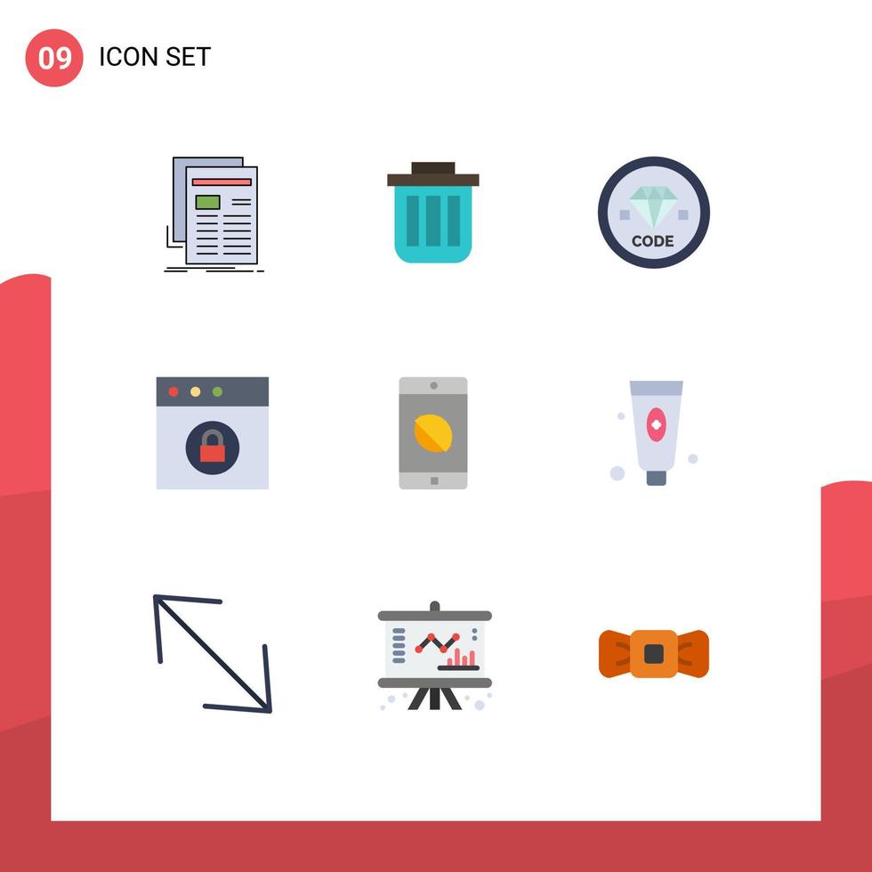Packung mit 9 modernen flachen Farbzeichen und Symbolen für Web-Printmedien wie App-Entwicklung kann Code-bearbeitbare Vektordesign-Elemente entwickeln vektor