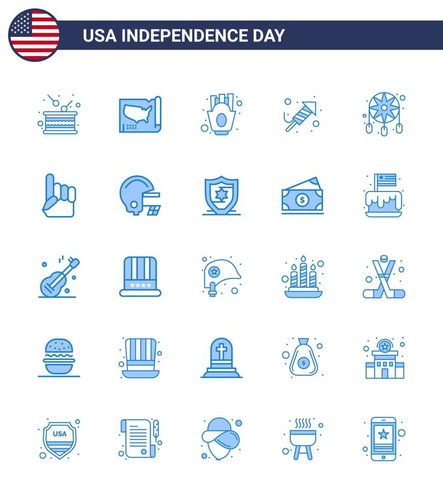 25 blaue Schilder für Usa-Unabhängigkeitstag-Schmuckfestival Usa-Religion-Lebensmittel editierbare Usa-Tag-Vektordesign-Elemente vektor