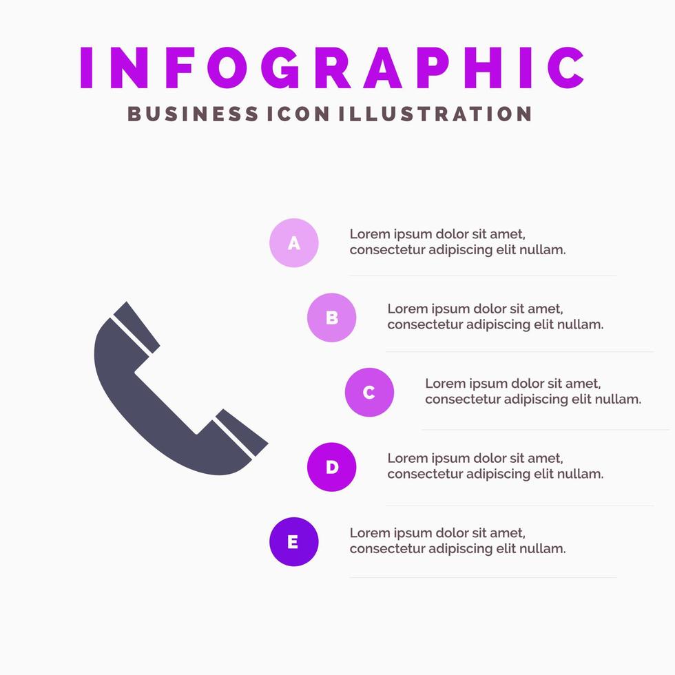 anrufen kontakt telefon telefon solide symbol infografiken 5 schritte präsentation hintergrund vektor