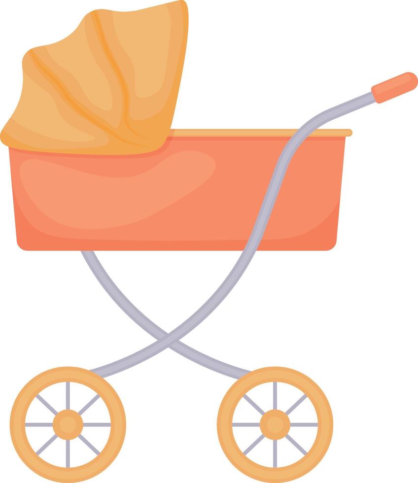 ein Kinderwagen im Cartoon-Stil. Orange Vintage Kinderwagen. Vektor-Illustration isoliert auf weißem Hintergrund vektor