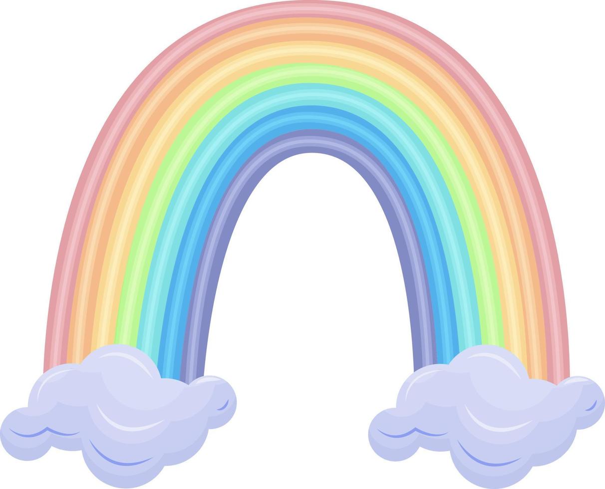Heller Regenbogen auf Wolken im Cartoon-Stil von roter orange gelber grüner blauer lila Farbe. Vektor-Illustration isoliert auf weißem Hintergrund. vektor
