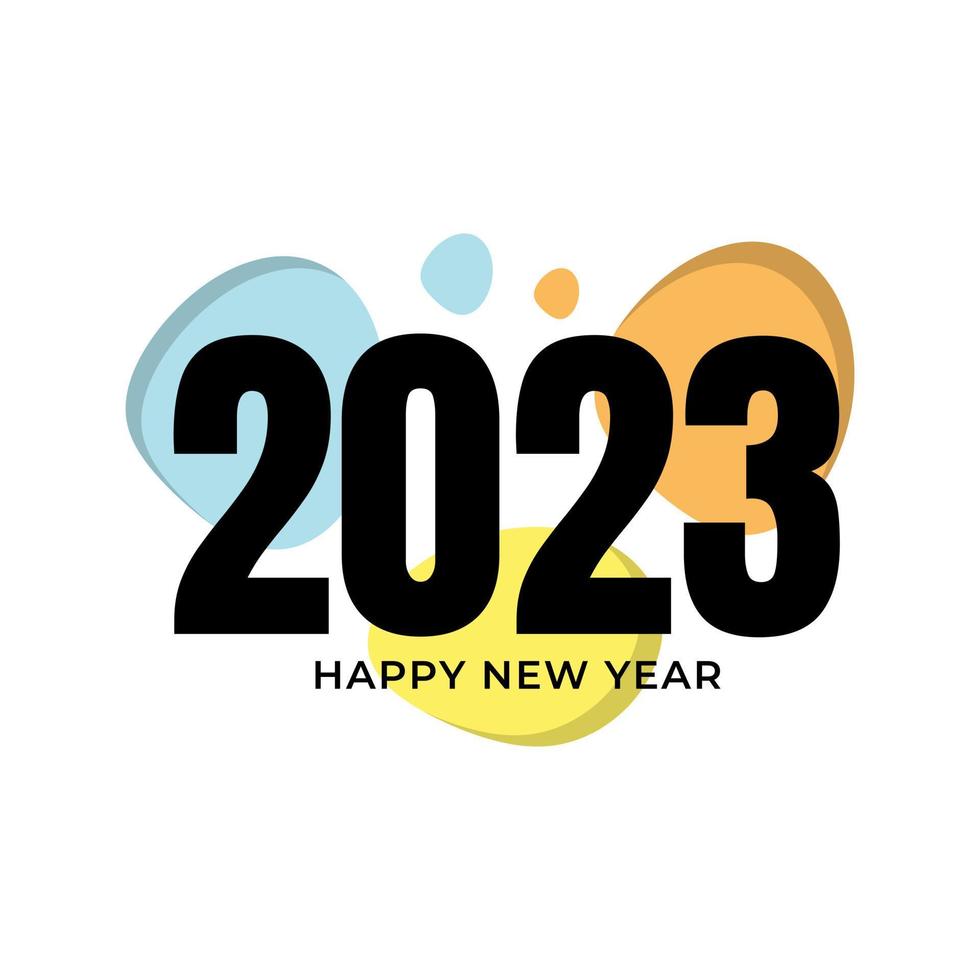 Lycklig ny år 2023 design, modern geometrisk abstrakt och typografi stil. färgrik vektor Lycklig ny år 2023 hälsning kort. vektor illustration