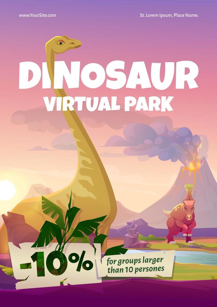 vektor flygblad av dinosaurie virtuell parkera