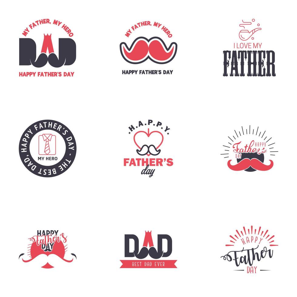 Liebe dich Papa Kartendesign für Happy Fathers Day Typografie-Sammlung 9 schwarz-rosa Design editierbare Vektordesign-Elemente vektor