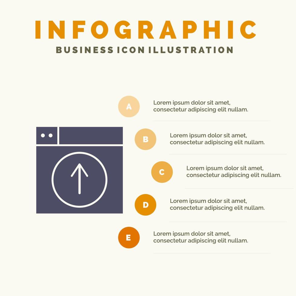 Laden Sie die Webdesign-Anwendung hoch, solides Symbol, Infografiken, 5 Schritte, Präsentationshintergrund vektor