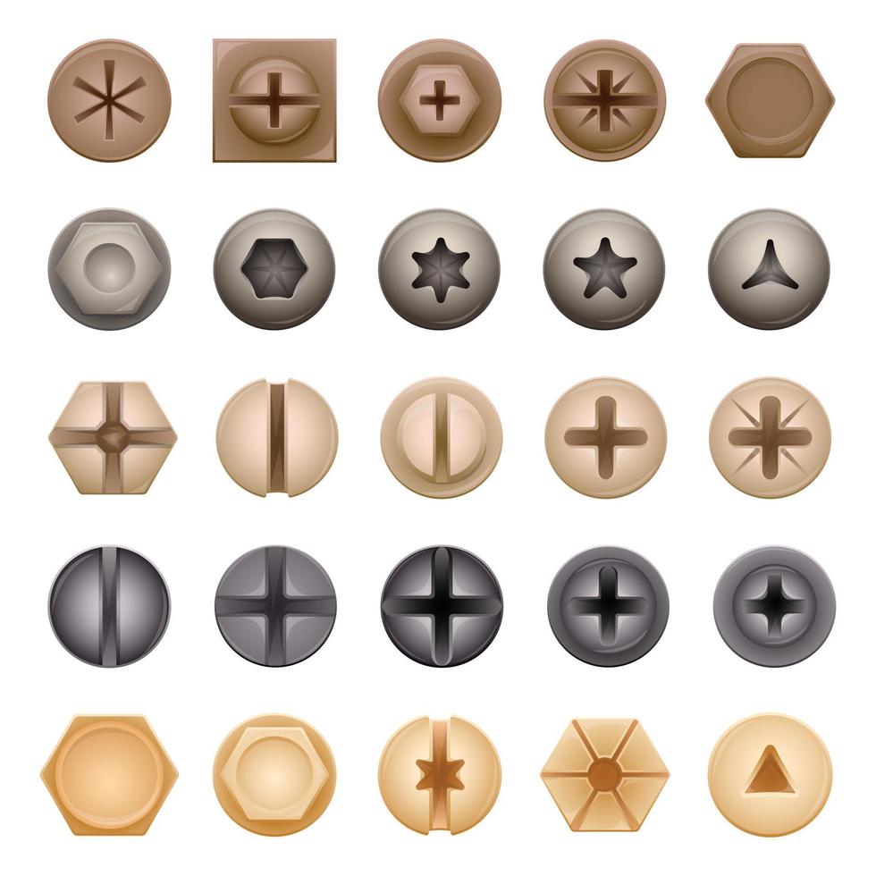 skruv-bult ikoner uppsättning tecknad serie vektor. nagel verktyg vektor