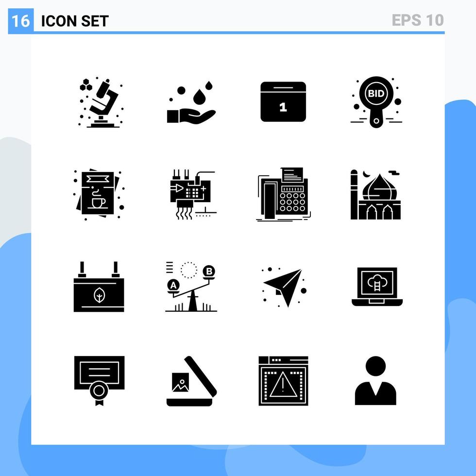 modern 16 fast stil ikoner. glyf symboler för allmän använda sig av. kreativ fast ikon tecken isolerat på vit bakgrund. 16 ikoner packa. vektor