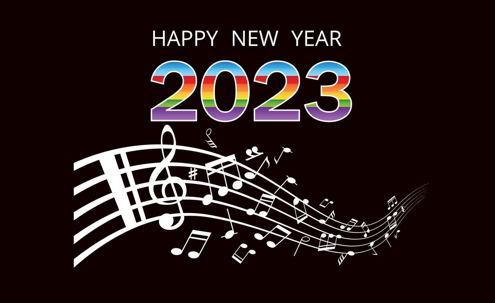 Frohes neues Jahr und Musiknoten auf einer Daube vektor