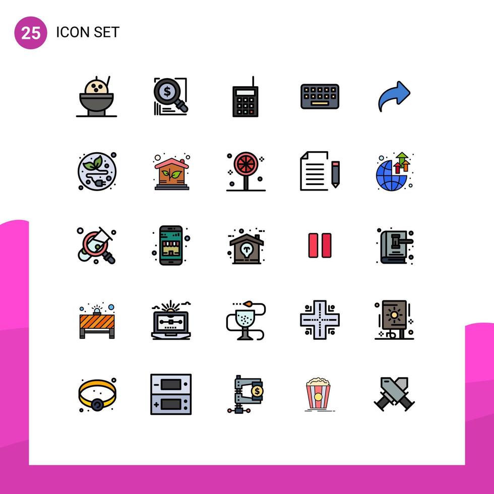 25 gefüllte Linien flaches Farbkonzept für mobile Websites und Apps Richtungstaste Hardwareplatine Tastatur editierbare Vektordesign-Elemente vektor