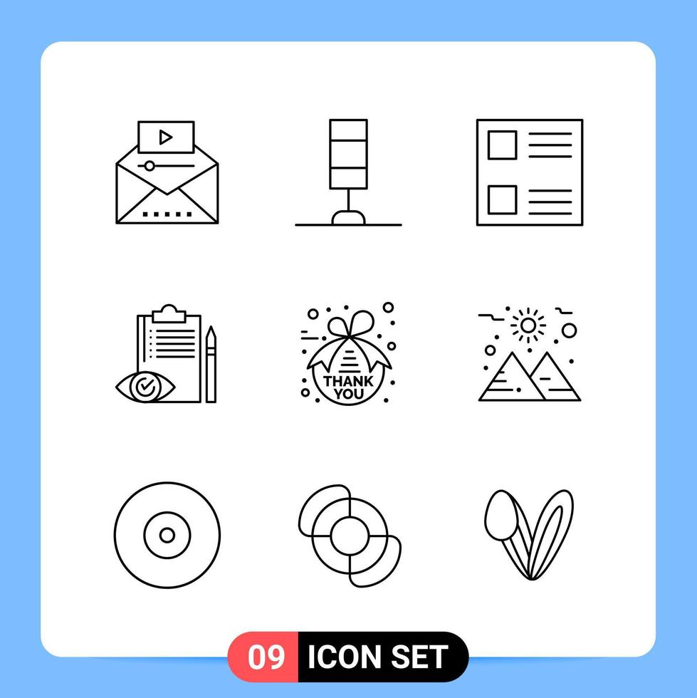 9-zeilige schwarze Icon-Pack-Umrisssymbole für mobile Apps isoliert auf weißem Hintergrund. 9 Symbole gesetzt. vektor