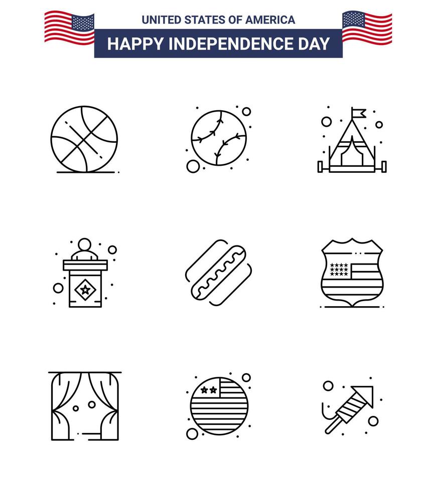 glücklicher unabhängigkeitstag 9 zeilen symbolpaket für web und druck hotdog amerika camp zeichen wahl editierbare usa tag vektor design elemente