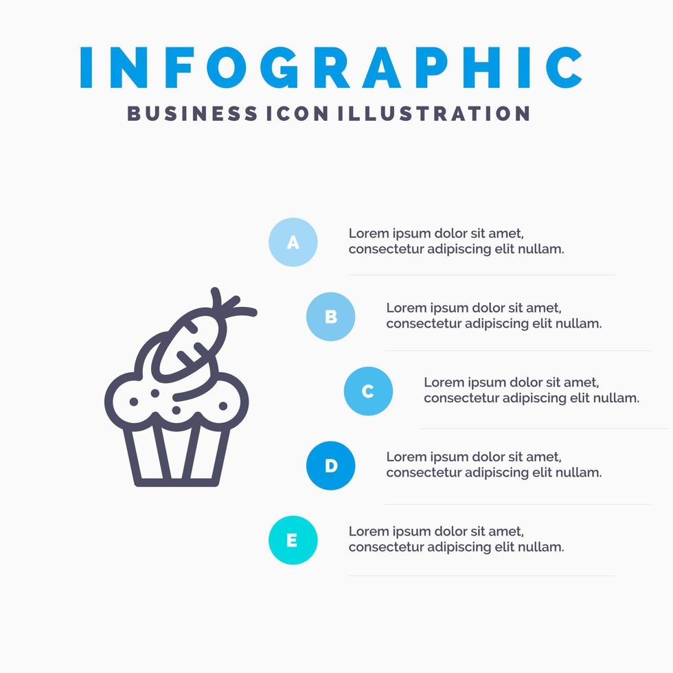 kaka kopp mat påsk morot linje ikon med 5 steg presentation infographics bakgrund vektor