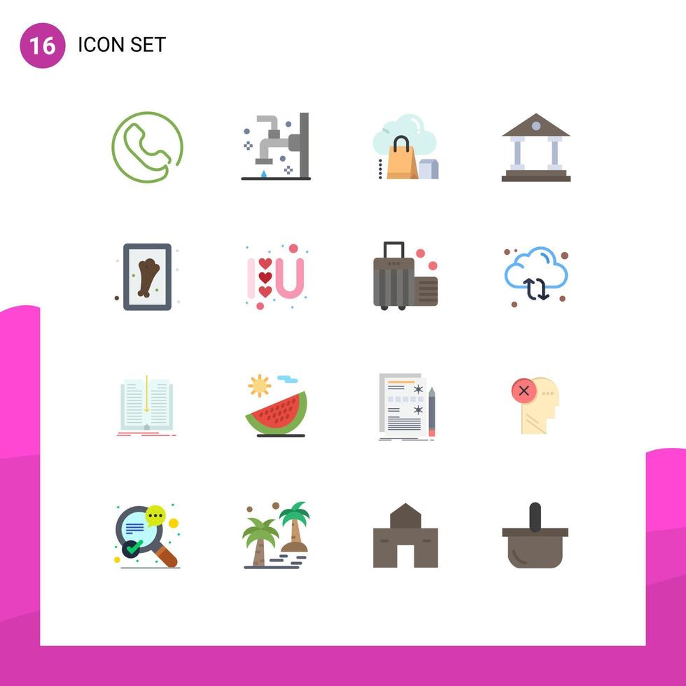 16 universell platt färger uppsättning för webb och mobil tillämpningar kyckling domstol moln byggnad uppkopplad redigerbar packa av kreativ vektor design element