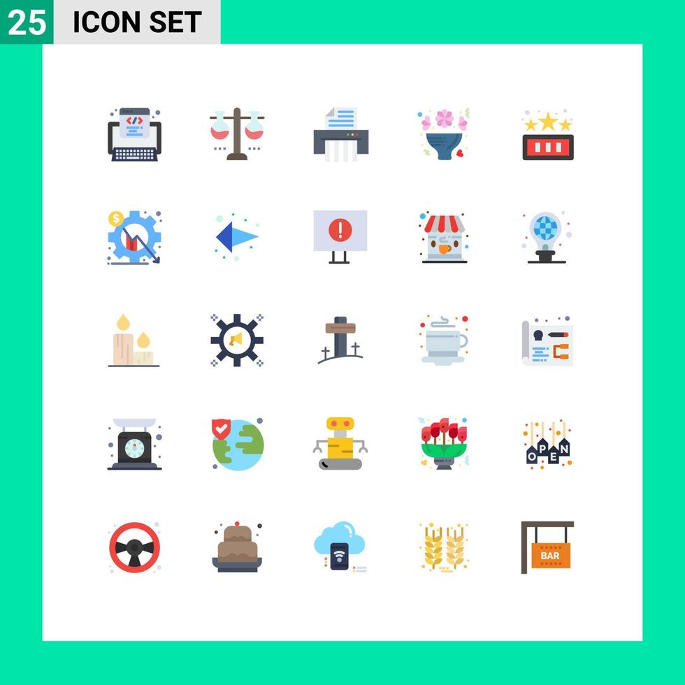 Stock Vektor Icon Pack mit 25 Zeilenzeichen und Symbolen für Highscore Rosen Reagenzglas Liebesstrauß editierbare Vektordesign-Elemente