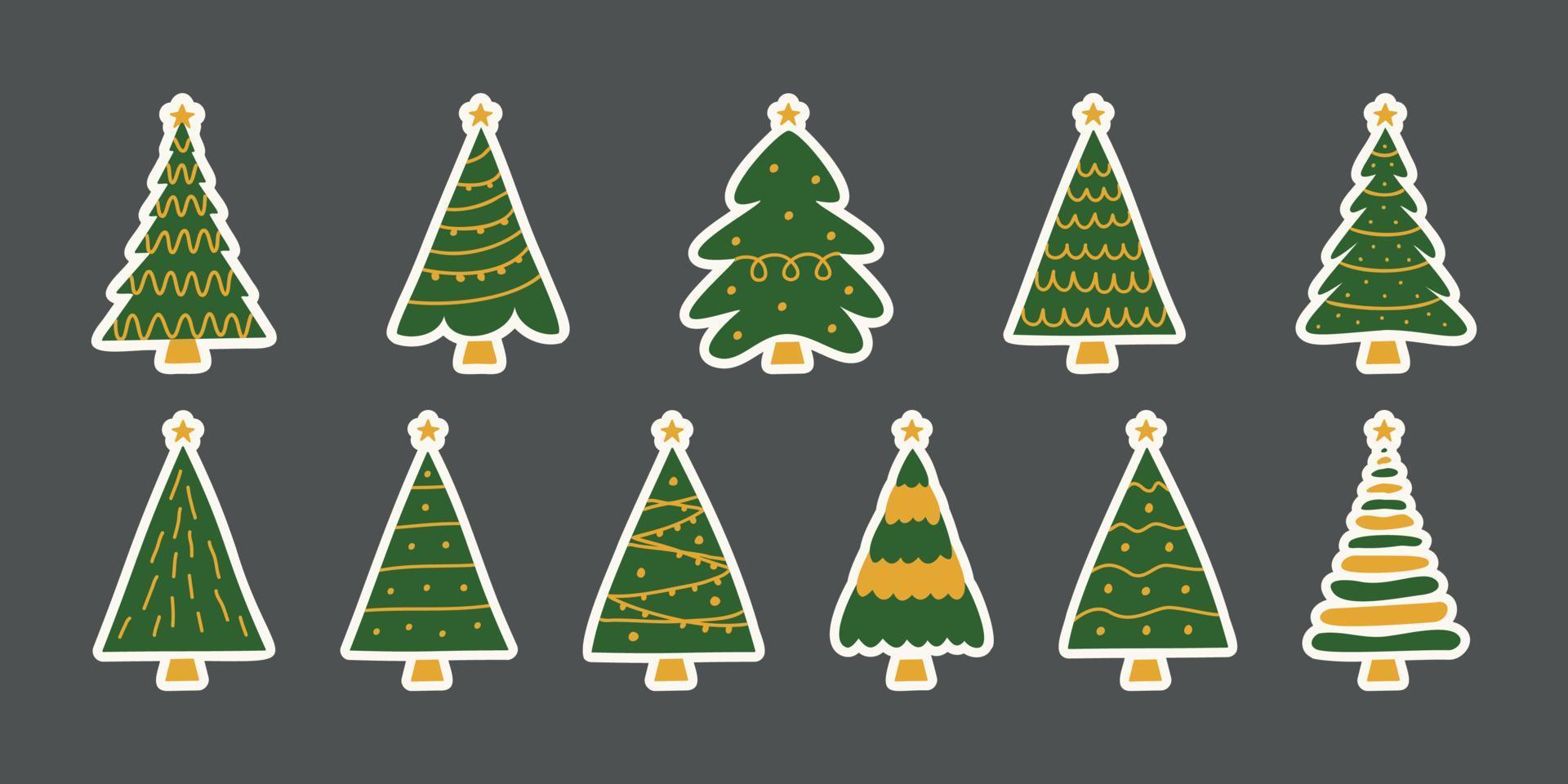Vektor flache handgezeichnete Reihe von Weihnachtsaufklebern.