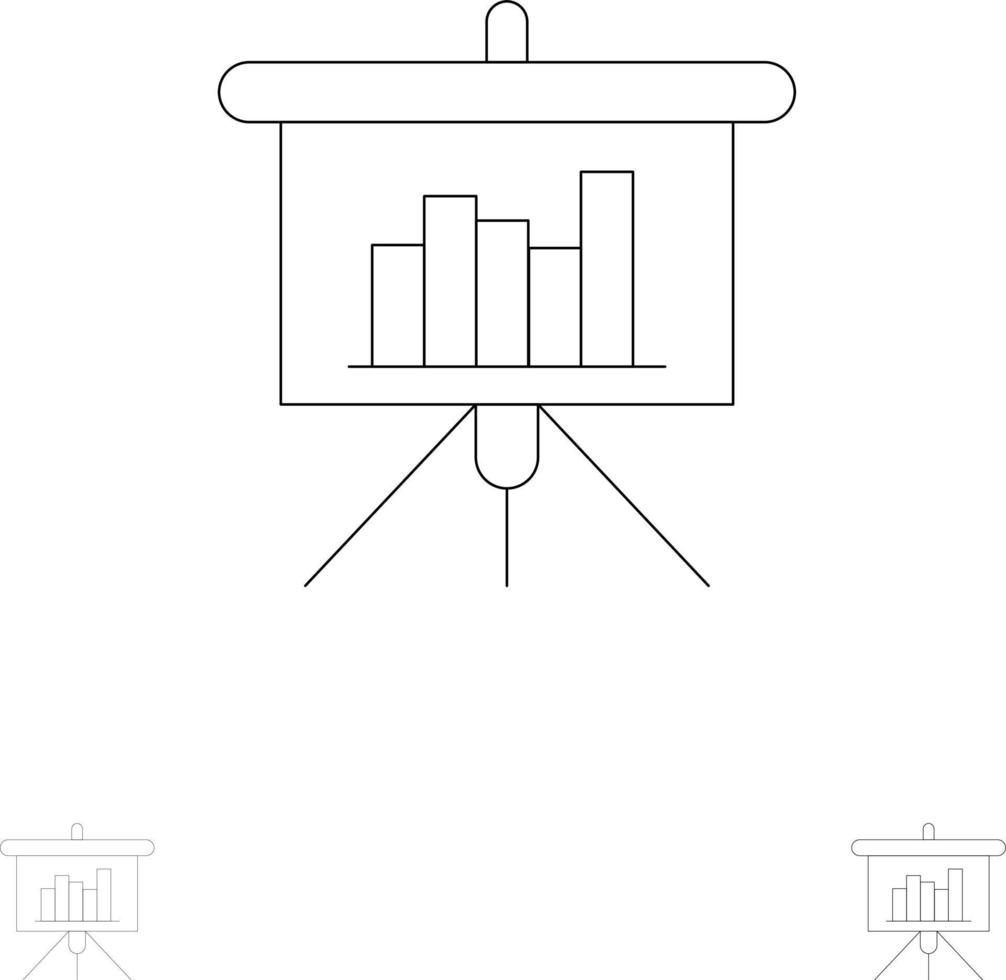 präsentation tafel powerpoint bericht fett und dünne schwarze linie symbolsatz vektor