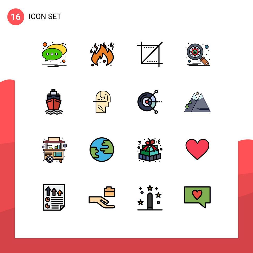 modern uppsättning av 16 platt Färg fylld rader och symboler sådan som inlärning simma media fartyg optimering redigerbar kreativ vektor design element