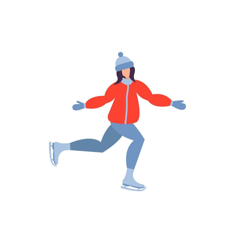 kvinna is skridskoåkning vektor platt illustration. platt kvinna i vinter- kläder figur skridskor