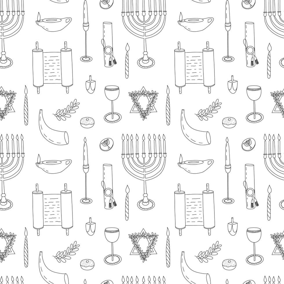 vektor hanukkah design element sömlös mönster. klotter traditionell festival av lampor mönster på vit bakgrund