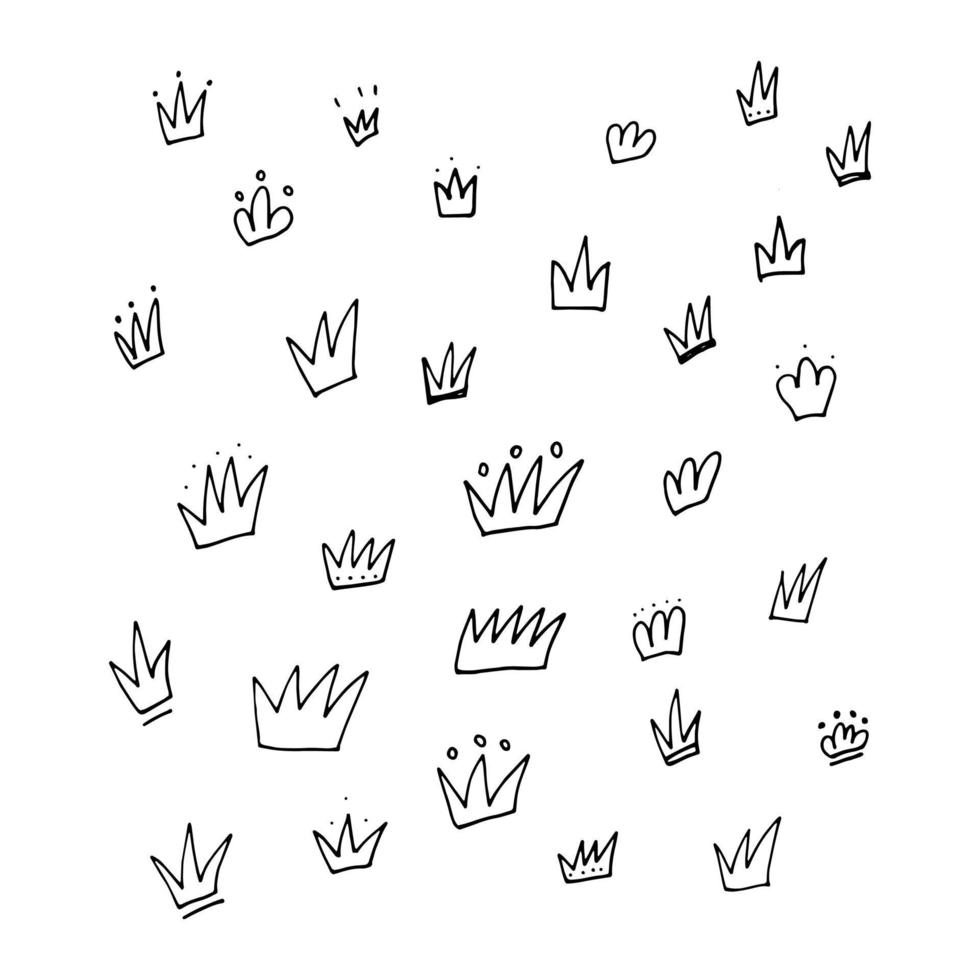 klotter krona uppsättning illustration. hand dragen enkel kronor. vektor stock illustration