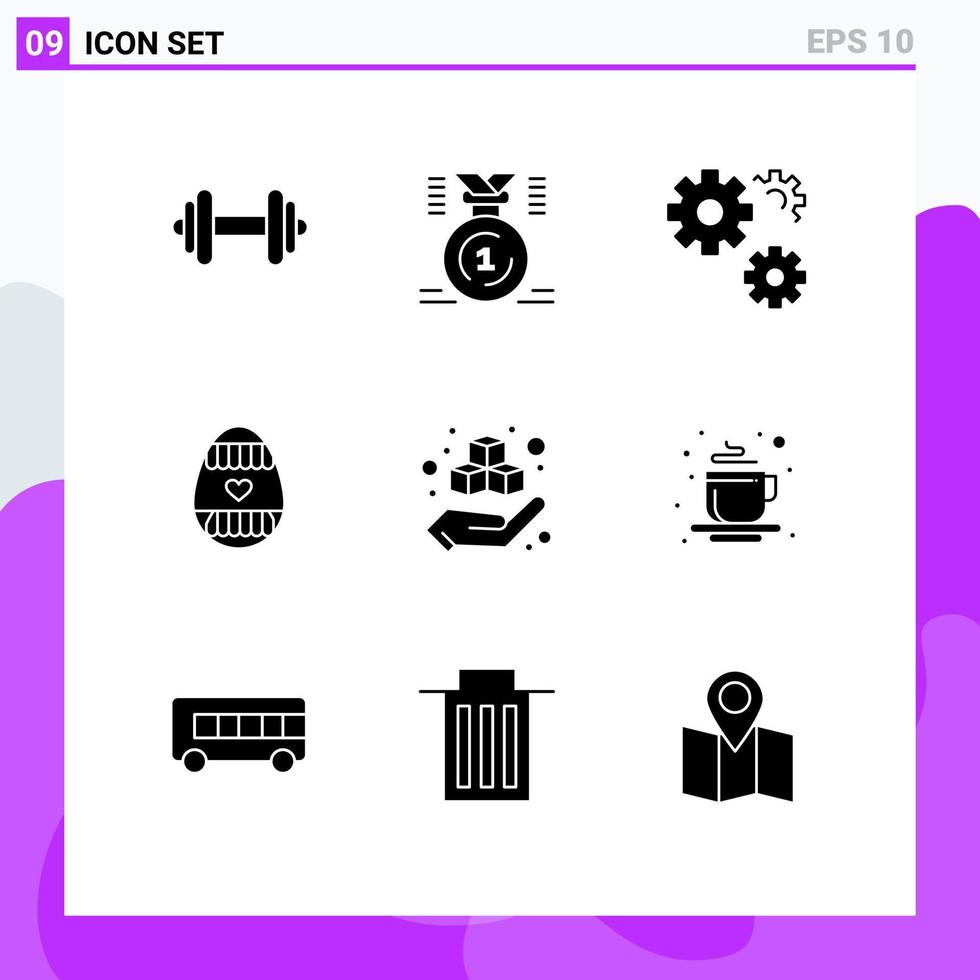 mobil gränssnitt fast glyf uppsättning av 9 piktogram av låda Semester vinna ägg service redigerbar vektor design element