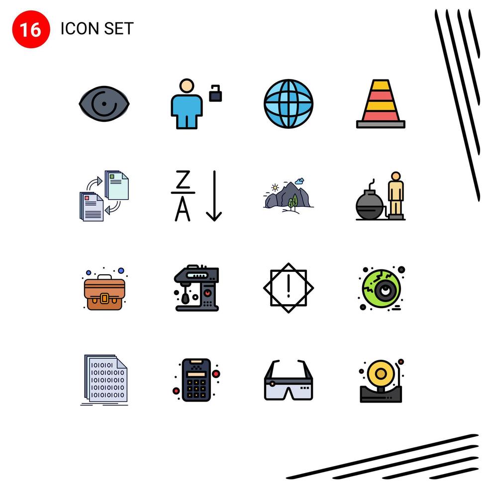 uppsättning av 16 modern ui ikoner symboler tecken för fil delning olåst verktyg kon redigerbar kreativ vektor design element