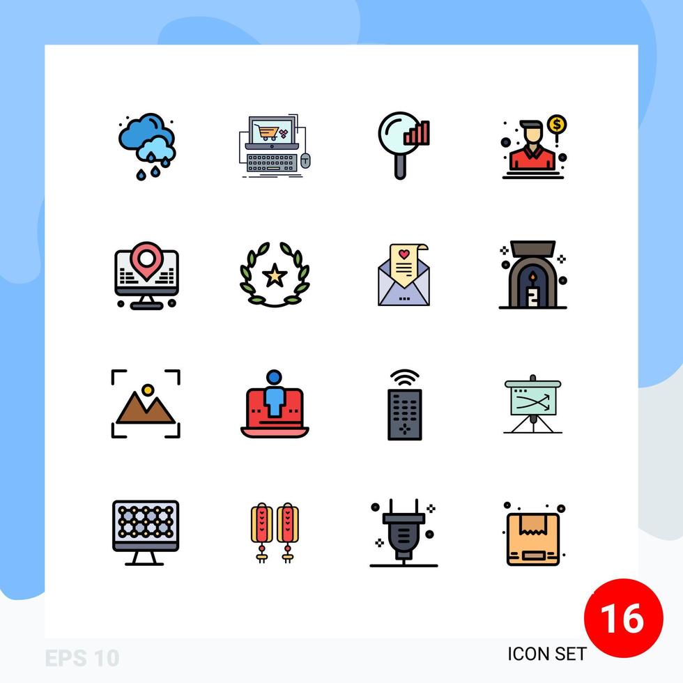 modern uppsättning av 16 platt Färg fylld rader pictograph av internet försäljare hitta försäljning ombud redigerbar kreativ vektor design element