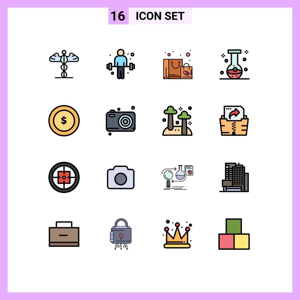 satz von 16 modernen ui-symbolen symbole zeichen für münzenaugenbeutel chemische kugel editierbare kreative vektordesignelemente vektor