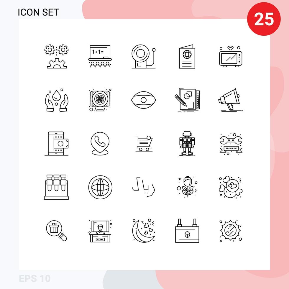 Stock Vector Icon Pack mit 25 Zeilenzeichen und Symbolen für editierbare Vektordesign-Elemente für den Internet-Pass-Schulausweis