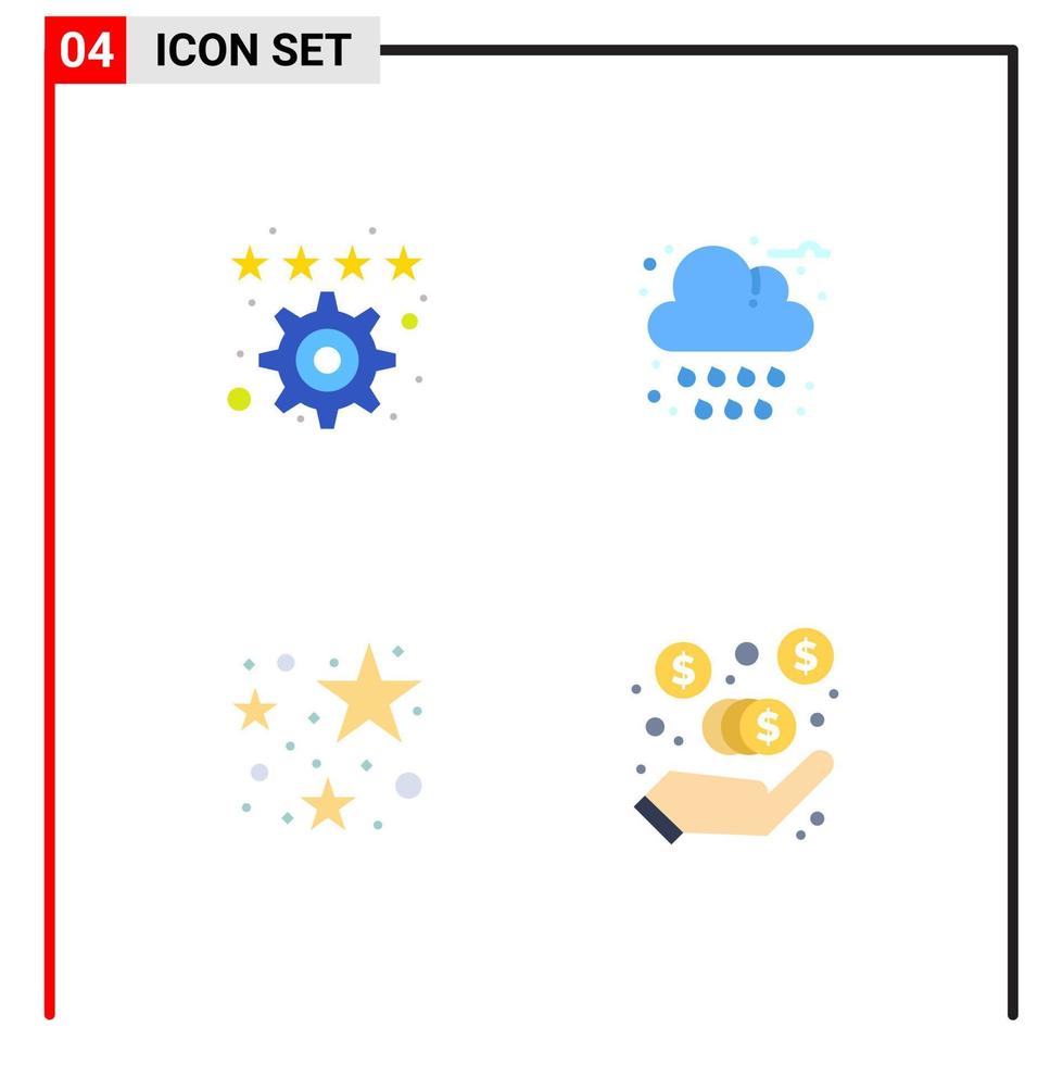 4 flaches Icon-Konzept für mobile Websites und Apps Lesezeichen starren Einstellungen Regen Kommission editierbare Vektordesign-Elemente vektor