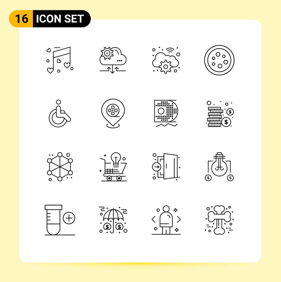 satz von 16 vektorumrissen auf raster für weelchair labor cloud equipment biologie editierbare vektordesignelemente vektor