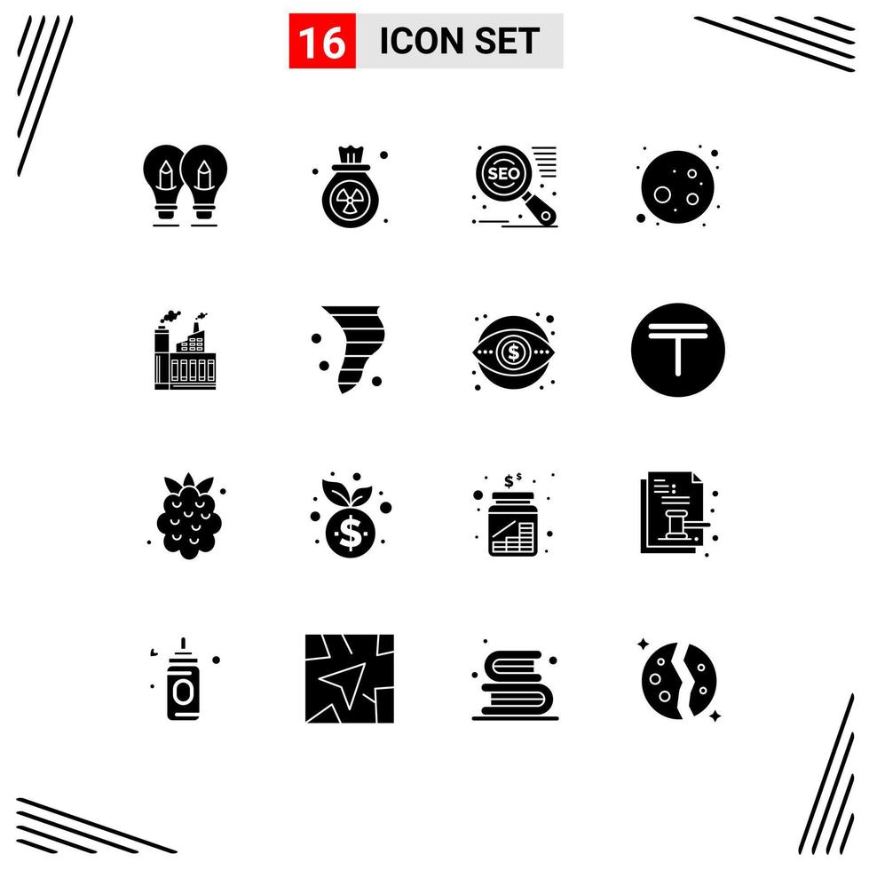16 kreative Symbole moderne Zeichen und Symbole der Bauindustrie Abfallplaneten Vollmond editierbare Vektordesign-Elemente vektor