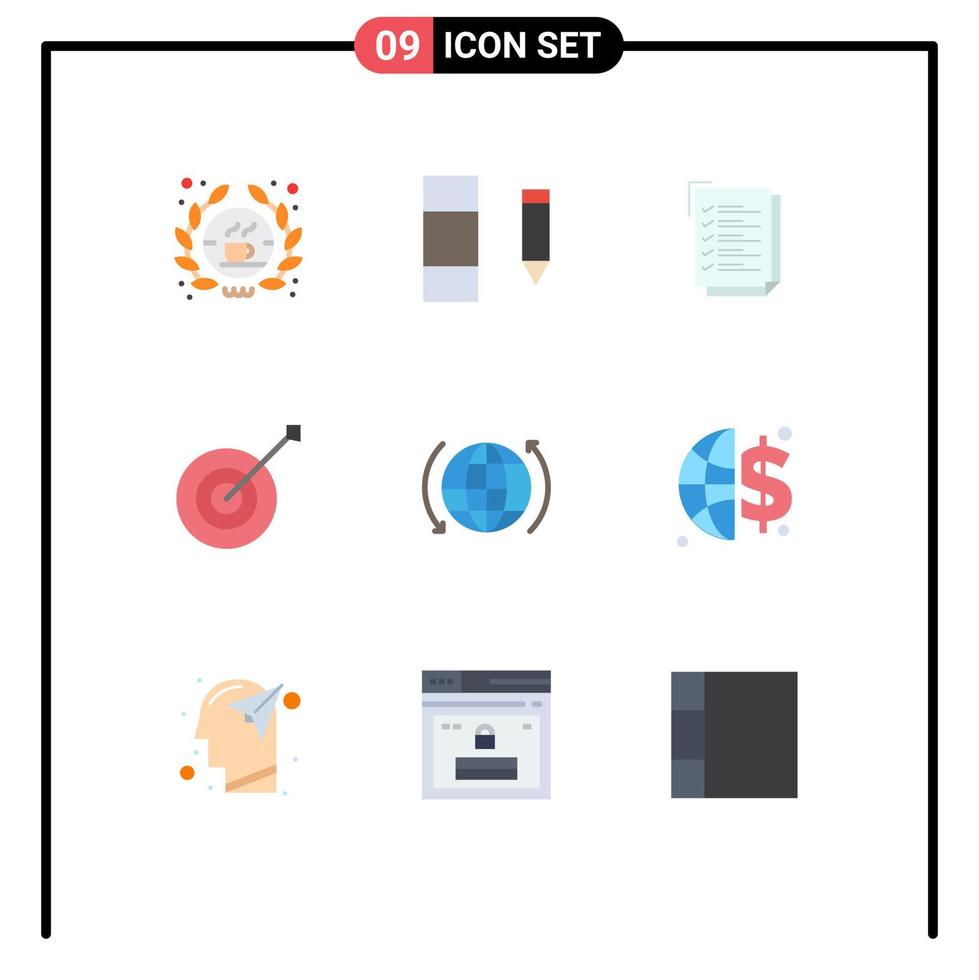 Aktienvektor-Icon-Paket mit 9 Zeilenzeichen und Symbolen für das Internet globale To-do-Listen-Trophäensammlung editierbare Vektordesign-Elemente vektor
