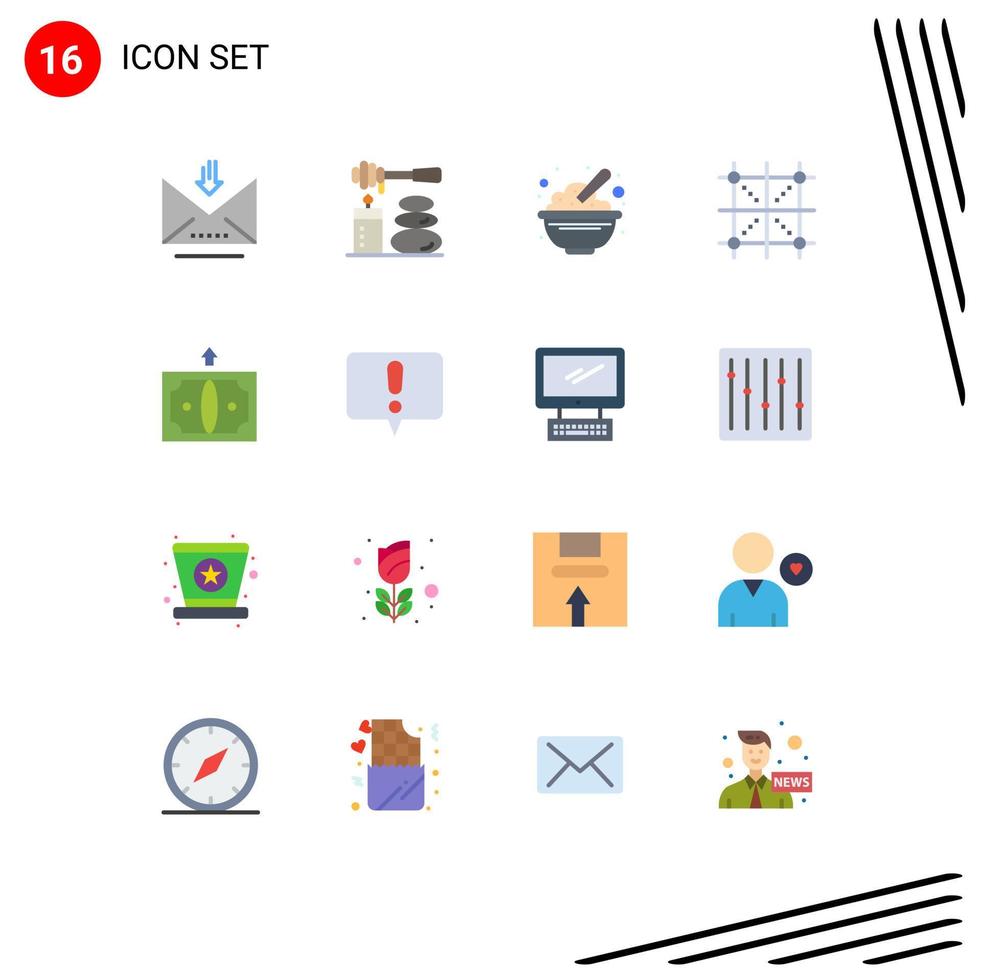 16 universelle flache Farbzeichen Symbole der Regelentwicklung Schalendesign Erdnüsse editierbares Paket kreativer Vektordesignelemente vektor