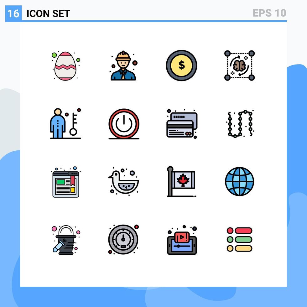 platt Färg fylld linje packa av 16 universell symboler av mänsklig stormar mynt hjärna bearbeta redigerbar kreativ vektor design element