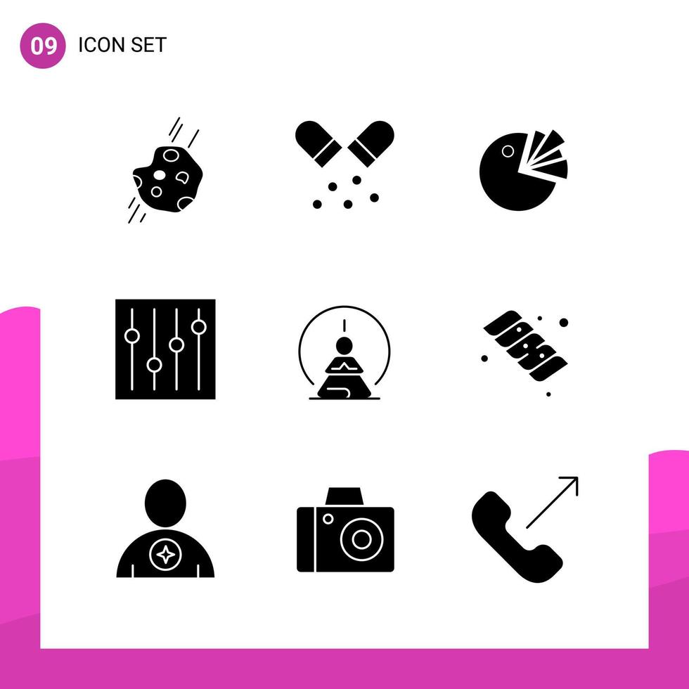 Glyphen-Icon-Set. Packung mit 9 soliden Symbolen isoliert auf weißem Hintergrund für ansprechendes Website-Design, Druck- und mobile Anwendungen. vektor