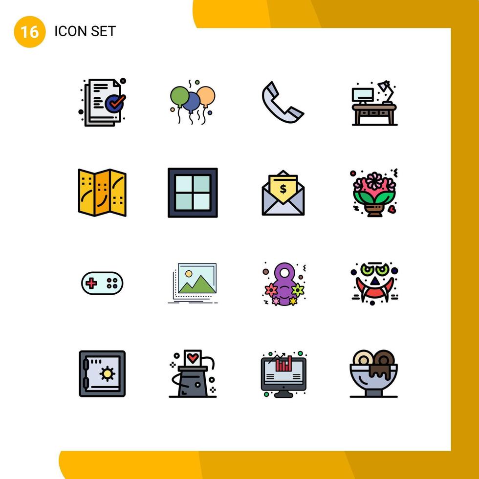 modern uppsättning av 16 platt Färg fylld rader och symboler sådan som plats Karta telefon skrivbord levande redigerbar kreativ vektor design element