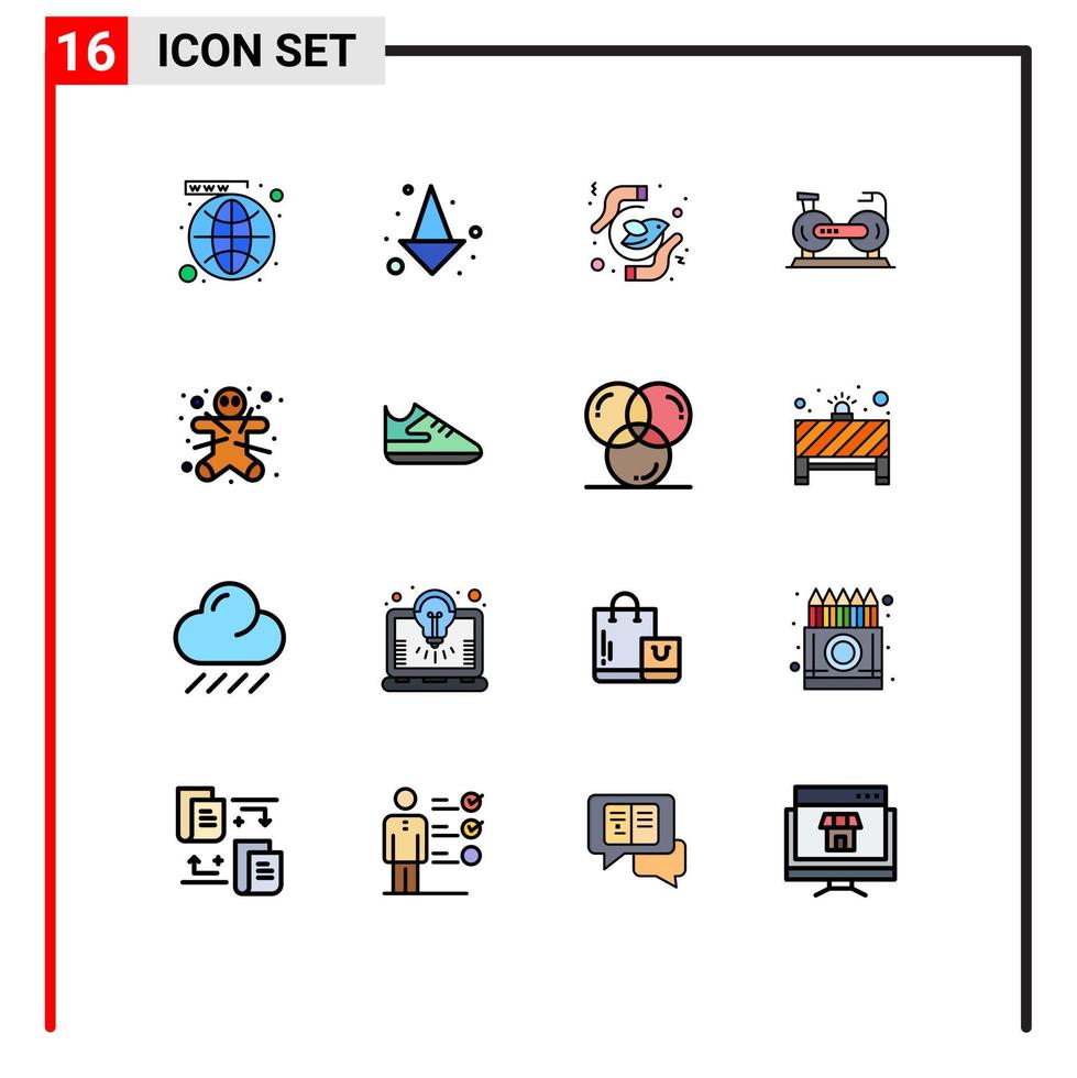 moderner Satz von 16 flachen, farbgefüllten Linien Piktogramm der Eignungsübung Gleichheitszyklus Reinheit editierbare kreative Vektordesign-Elemente vektor
