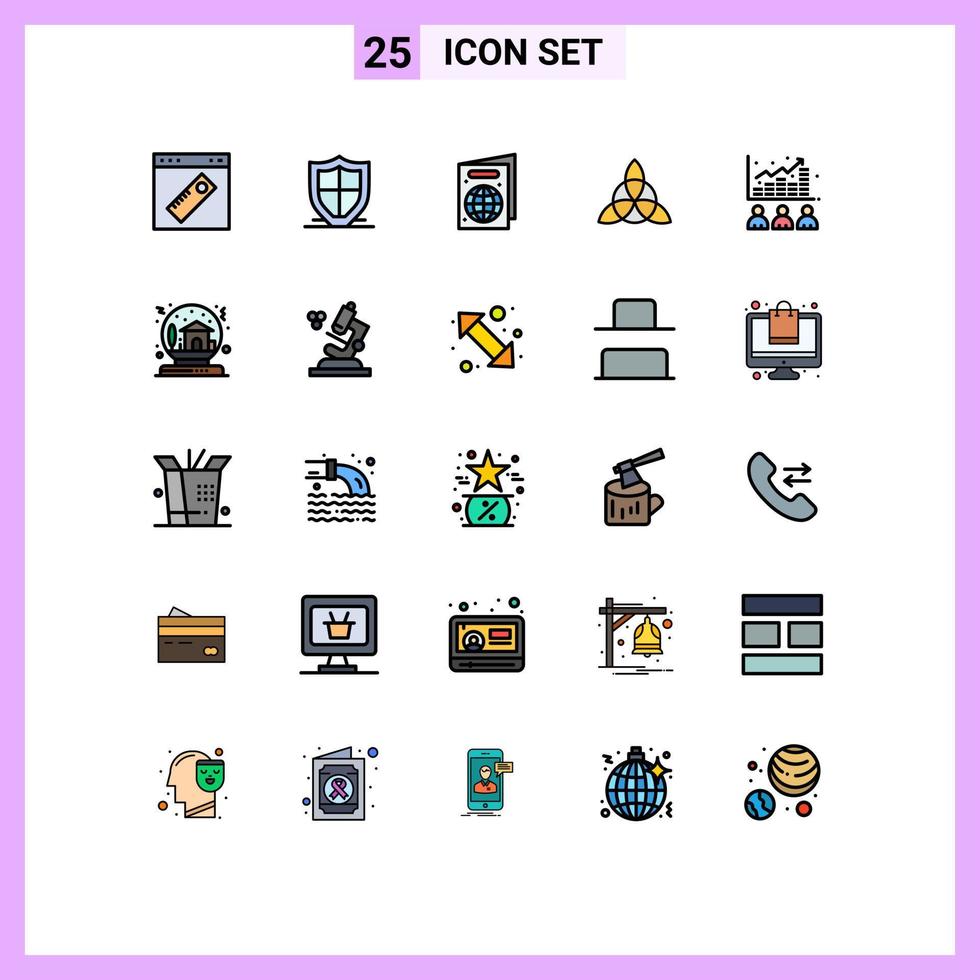 grupp av 25 fylld linje platt färger tecken och symboler för data blomma säkerhet irland pass redigerbar vektor design element
