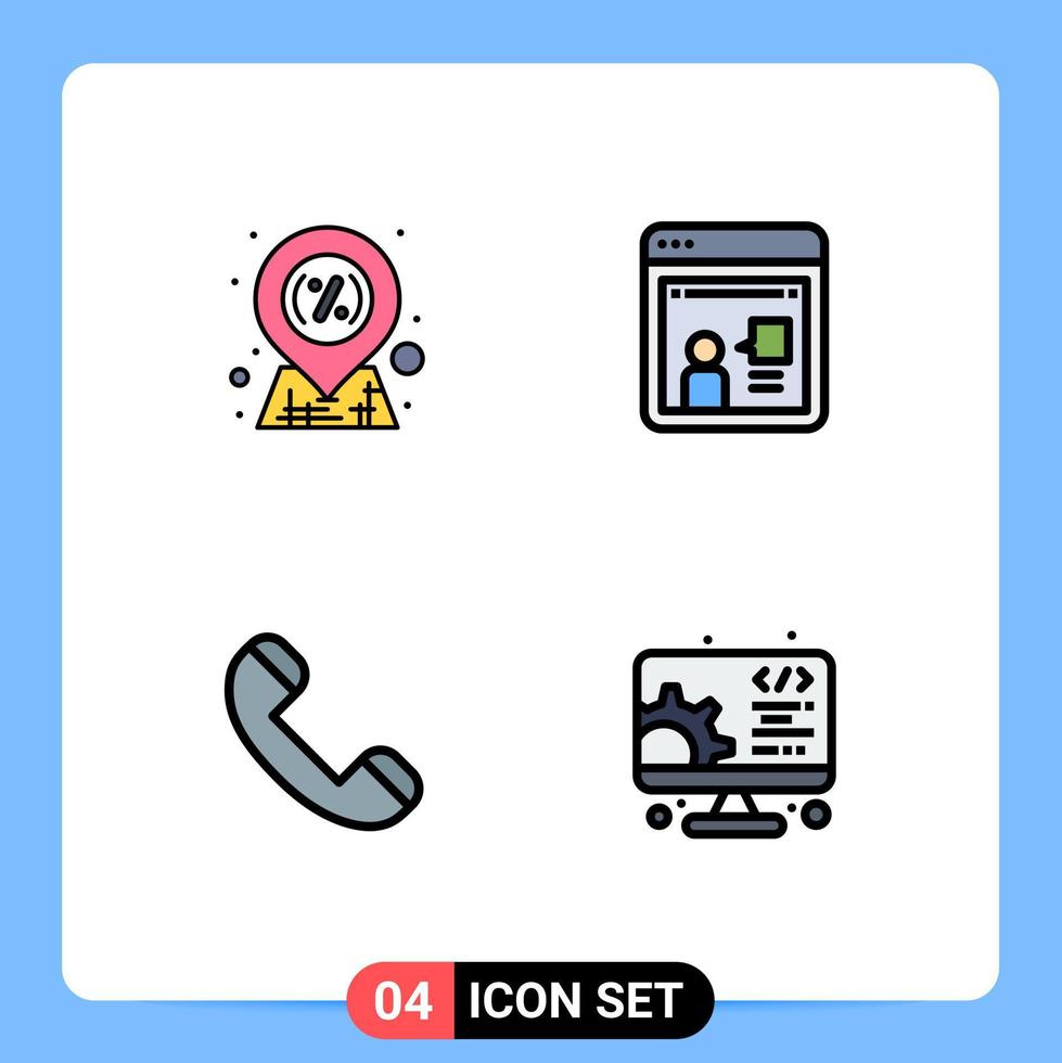 grupp av 4 fylld linje platt färger tecken och symboler för rabatt Kontakt försäljning diskussion telefon redigerbar vektor design element