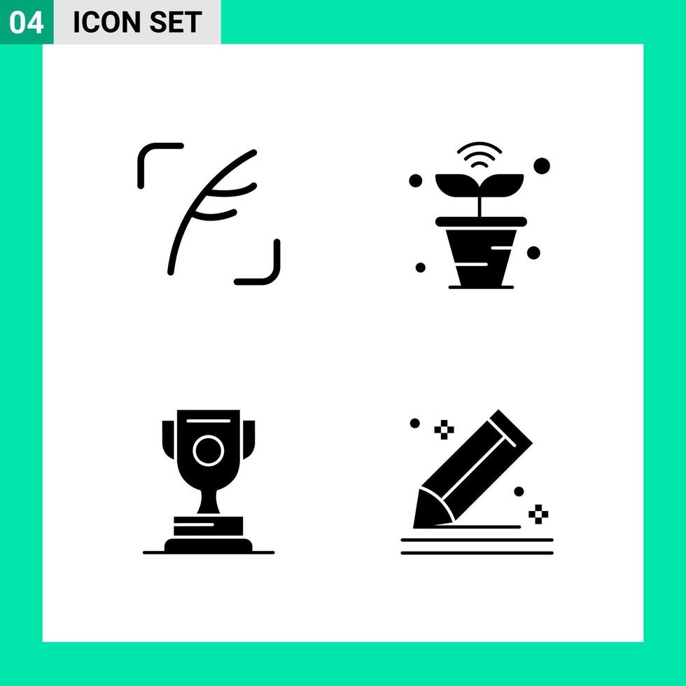 Packung mit 4 Symbolen im soliden Stil, Glyphensymbole für den Druck kreativer Zeichen, isoliert auf weißem Hintergrund 4 Symbolsatz, kreativer schwarzer Symbolvektorhintergrund vektor