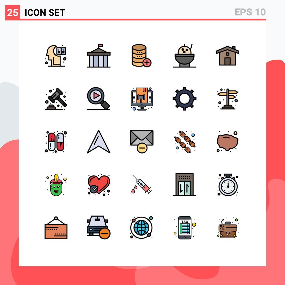 modern uppsättning av 25 fylld linje platt färger pictograph av hus ris grekland skål lagring redigerbar vektor design element