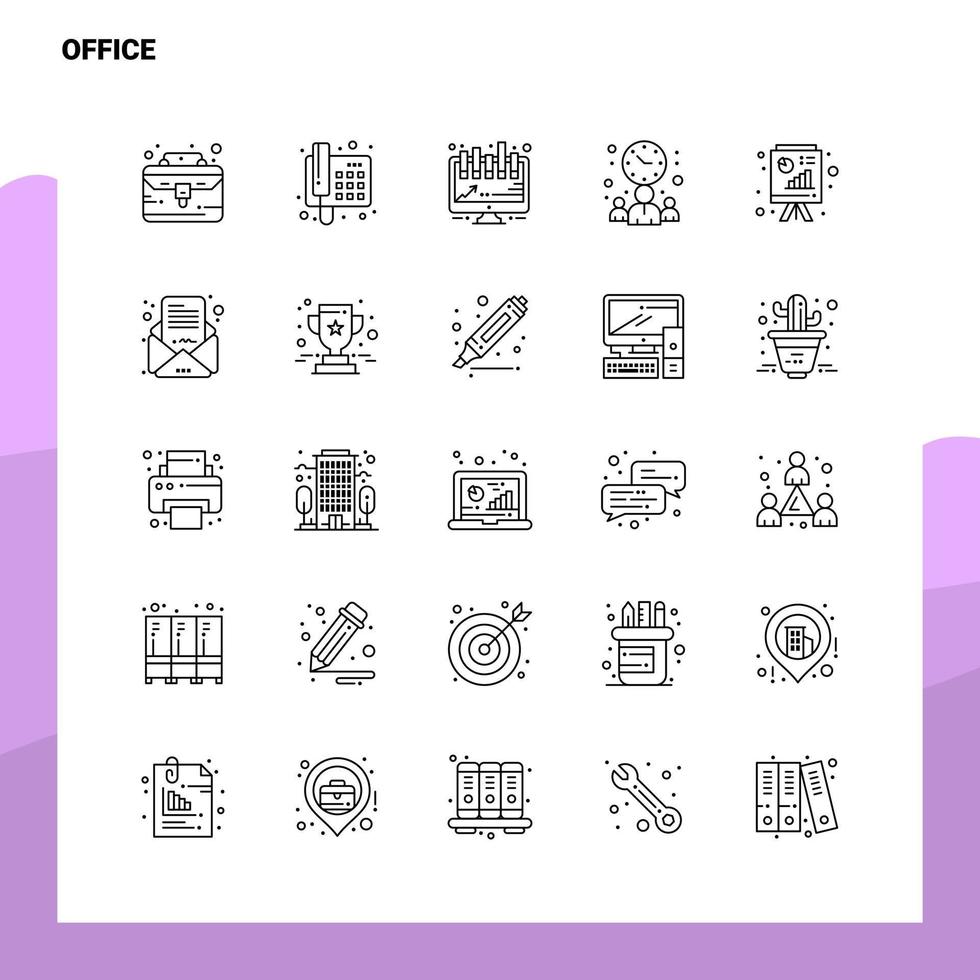 Satz von Office Line Icon Set 25 Icons Vektor Minimalismus Stil Design schwarze Icons Set lineares Piktogrammpaket