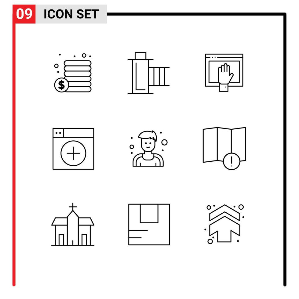 piktogram uppsättning av 9 enkel konturer av app ny tillgång fönster öppen redigerbar vektor design element