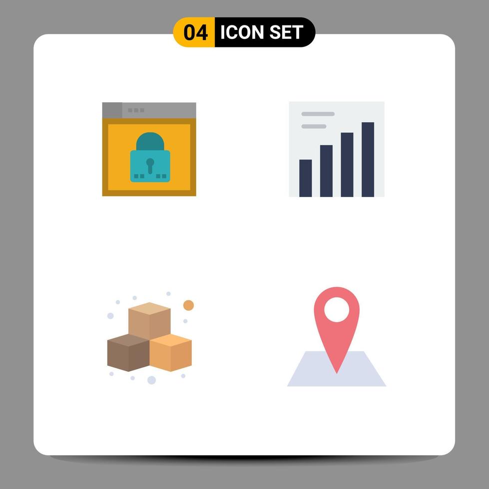 moderner Satz von 4 flachen Symbolen Piktogramm von Login-Spaß-Layout-Analysen spielen editierbare Vektordesign-Elemente vektor