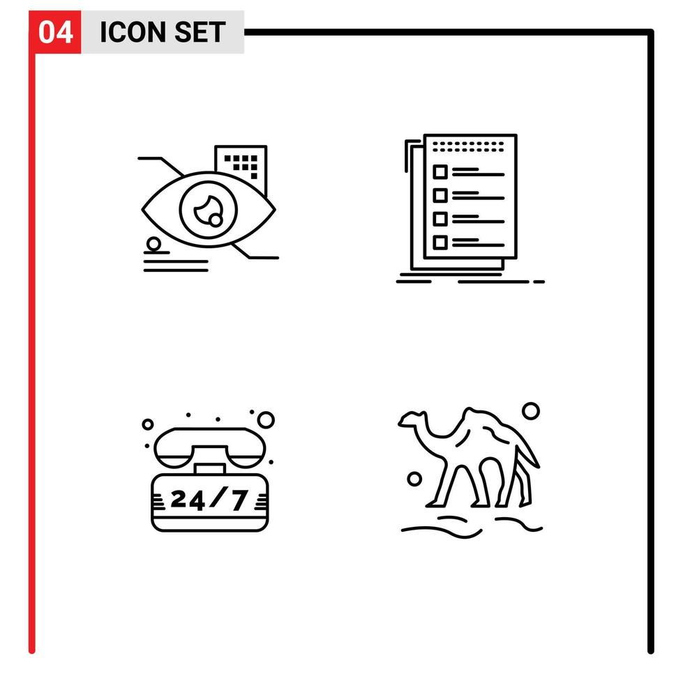 satz von 4 modernen ui-symbolen symbole zeichen für augenhilfe technologieliste telefon editierbare vektordesignelemente vektor